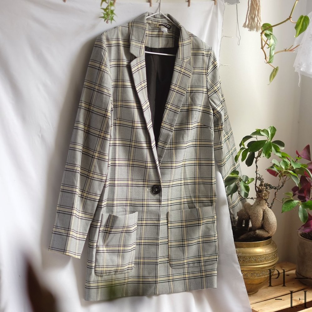 H&M checkered grey and yellow oversize